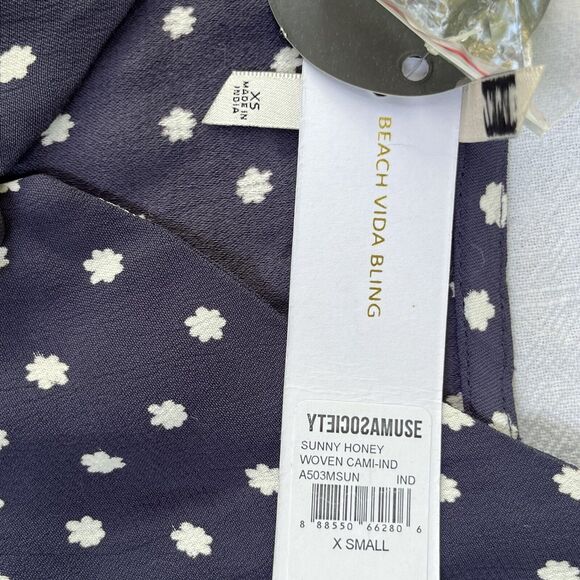 Amuse Society Sz XS Cami Crop Blue White Tie Strap Top Sara Outer Bnaks NWT READ - Picture 9 of 15